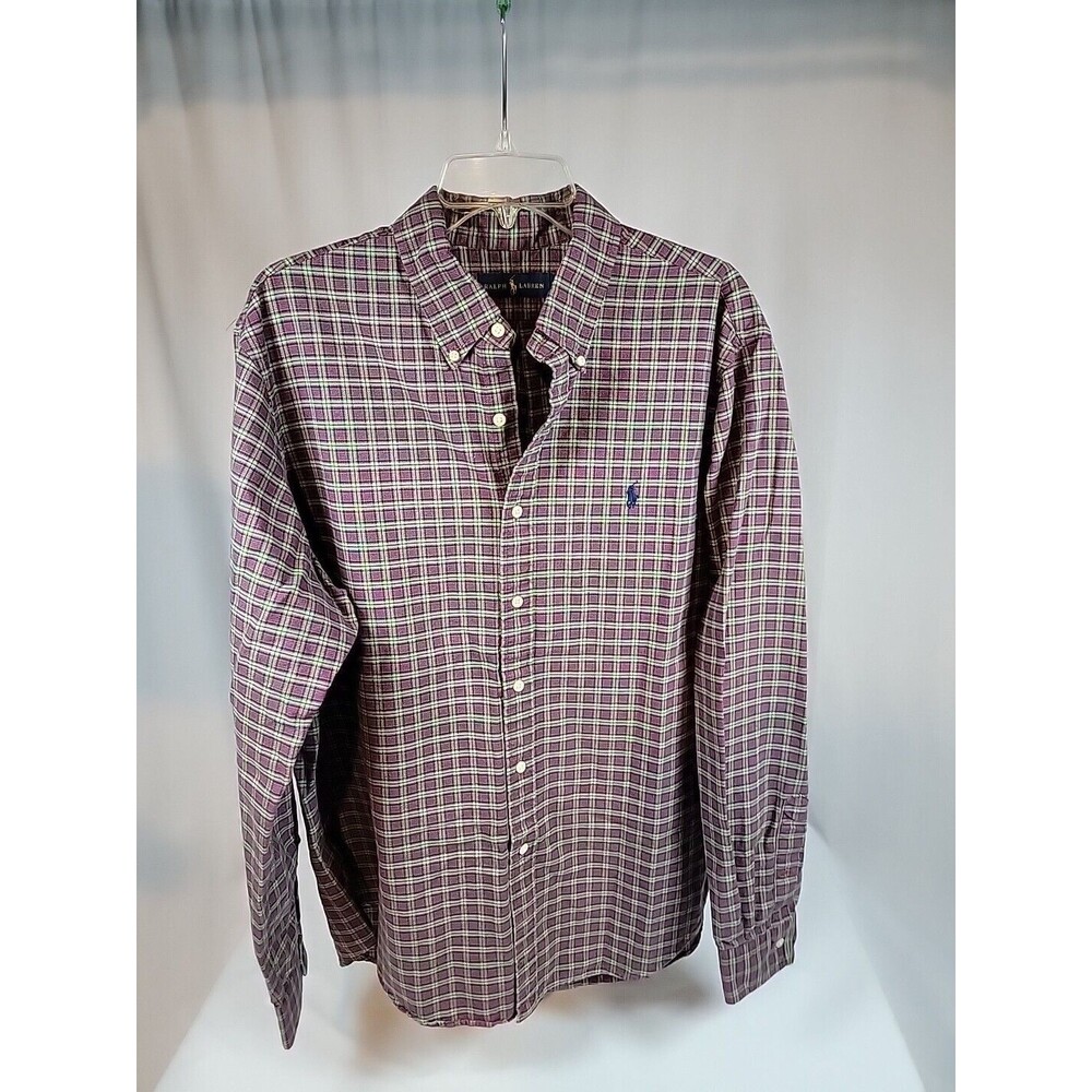 Ralph Lauren Oxford Shirt Men XL Plaid Long Sleeve Button Down Preppy Heavy